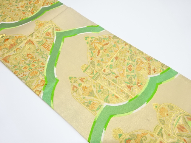 アンティーク　花更紗模様織り出し袋帯（材料）